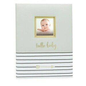Pearhead Hello Baby Memory Book with Photo Insert Gray New